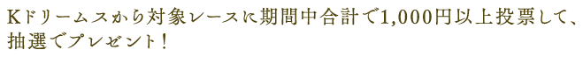 Kドリームスから対象レースに期間中合計で1,000円以上投票して、抽選でプレゼント!