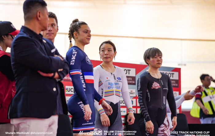佐藤水菜, 梅川風子, マチルド・グロ, GROS Mathilde, FRA, 女子ケイリン表彰台, WOMEN'S Keirin Podium, 2023トラックネーションズカップ ジャカルタ, 2023 TRACK NATIONS CUP Jakarta, Indonesia