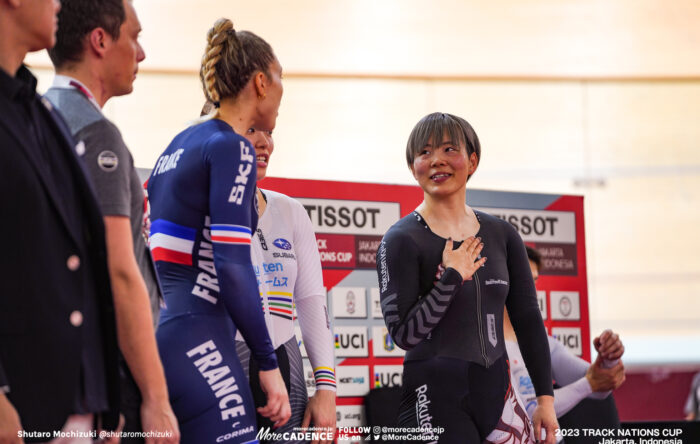 佐藤水菜, 梅川風子, マチルド・グロ, GROS Mathilde, FRA, 女子ケイリン表彰台, WOMEN'S Keirin Podium, 2023トラックネーションズカップ ジャカルタ, 2023 TRACK NATIONS CUP Jakarta, Indonesia