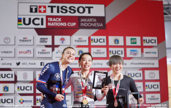 佐藤水菜, 梅川風子, マチルド・グロ, GROS Mathilde, FRA, 女子ケイリン表彰台, WOMEN'S Keirin Podium, 2023トラックネーションズカップ ジャカルタ, 2023 TRACK NATIONS CUP Jakarta, Indonesia