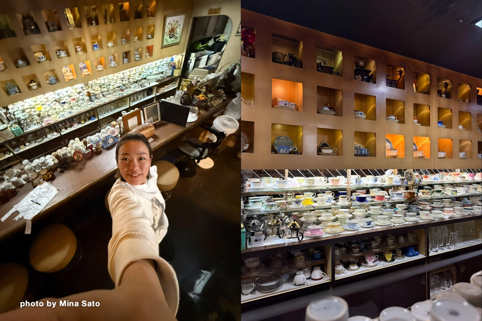 カフェ店内を映す佐藤水菜選手と店内の様子
