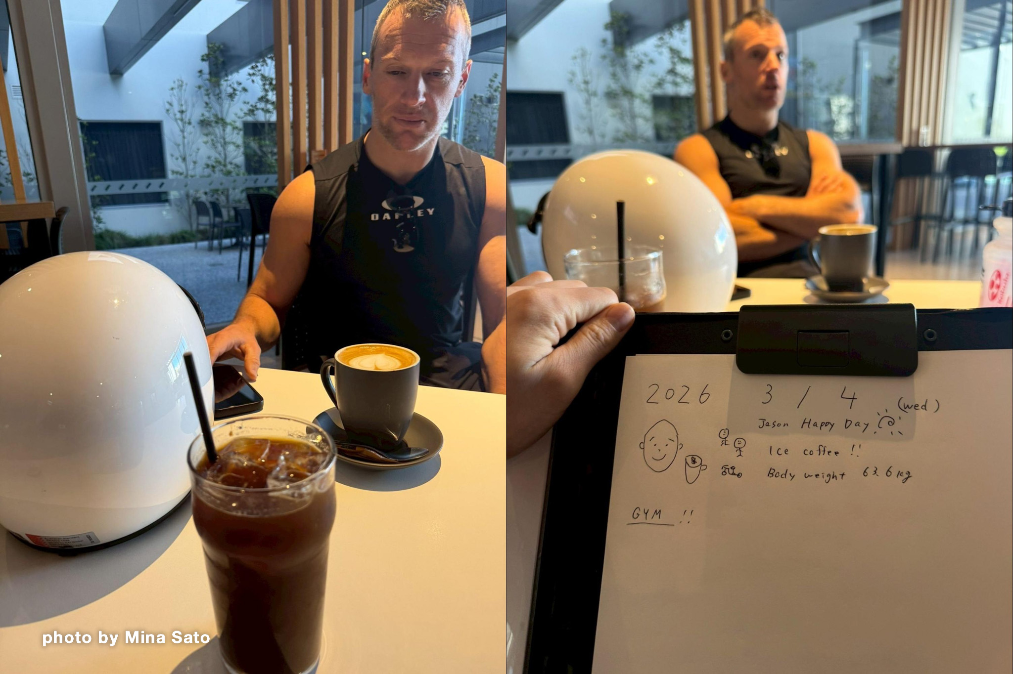 佐藤水菜選手とジェイソンコーチとのカフェタイムの様子